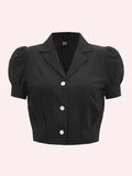 Buy Shein Mod Lapel Collar Puff Sleeve Button Up Blouse in Pakistan