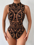 Buy Shein Baroque Print Mock Neck Bodysuit Without Lingerie Set in Pakistan