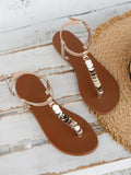 Buy Shein Women Metal Decor Toe Post T Strap Sandals, Vacation Outdoor Ankle Strap Thong Sandals in Pakistan