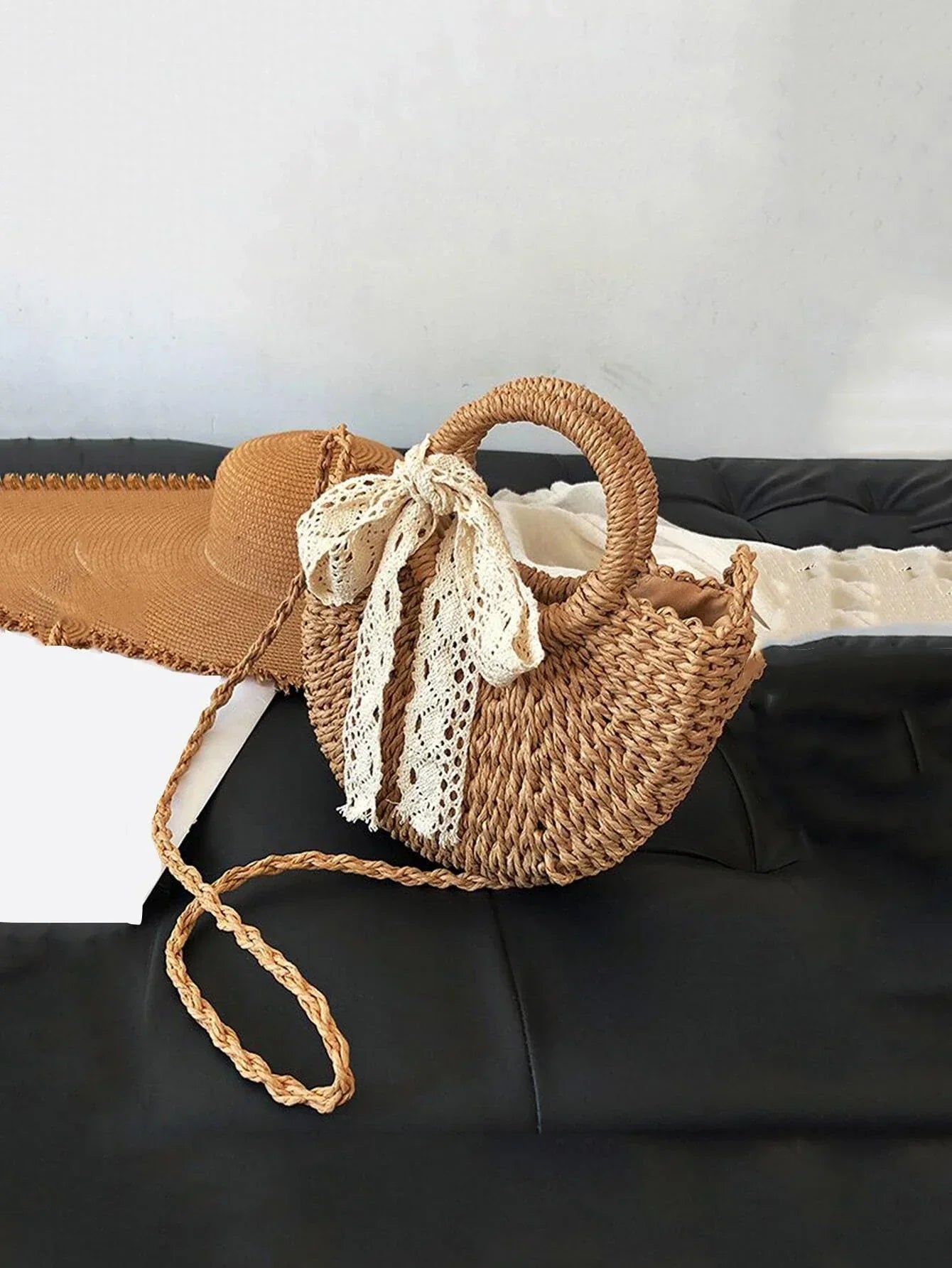 Buy SHEIN Lace Up Decor Straw Bag in Pakistan