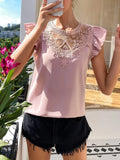 Buy Shein Emery Rose Contrast Guipure Lace Ruffle Sleeve Blouse in Pakistan