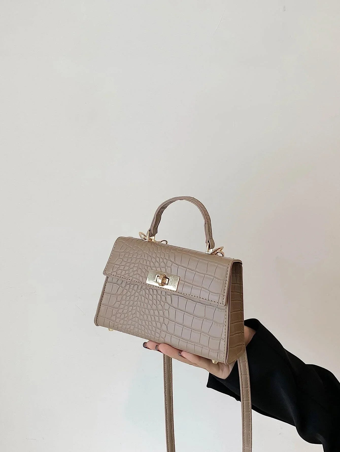 Buy SHEIN Mini Crocodile Embossed Twist Lock Flap Square Bag in Pakistan