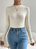 Buy SHEIN Eyelet Detail Ribbed Knit Mock Neck Sweater in Pakistan