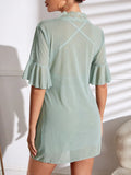 Buy Shein Lace Panel Flounce Sleeve Belted Mesh Robe & Cami Dress PJ Set Without Lingerie in Pakistan
