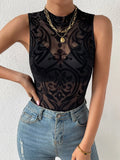 Buy Shein Baroque Print Mock Neck Bodysuit Without Lingerie Set in Pakistan