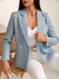 Buy Shein Plaid Print Double Breasted Blazer in Pakistan