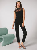 Buy Shein Bizwear Zip Back Contrast Lace Sleeveless Jumpsuit in Pakistan