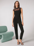 Buy Shein Bizwear Zip Back Contrast Lace Sleeveless Jumpsuit in Pakistan