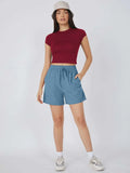 Buy SHEIN BASICS Cap Sleeve Solid Crop Top in Pakistan