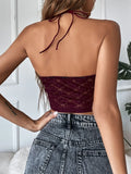Buy Shein Lace Up Backless Lace Halter Top in Pakistan