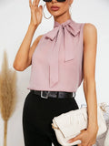 Buy Shein Emery Rose Solid Tie Neck Blouse in Pakistan