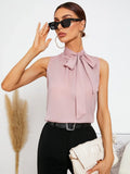 Buy Shein Emery Rose Solid Tie Neck Blouse in Pakistan