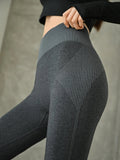 Buy Shein Dazy Striped Panel Yoga Leggings Marled Knit Tummy Control Athletic Tights in Pakistan