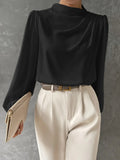 Buy SHEIN Bishop Sleeve Draped Front Blouse in Pakistan