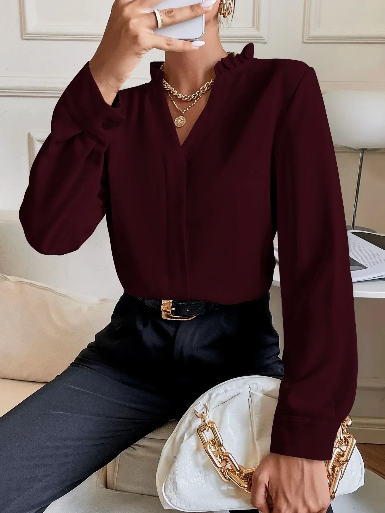 Buy Shein Solid Notched Neck Shirt in Pakistan