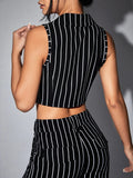 Buy Shein Icon Striped Lapel Collar Crop Waistcoat in Pakistan