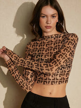 Buy SHEIN Allover Print Mock Neck Crop Mesh Top in Pakistan