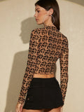Buy SHEIN Allover Print Mock Neck Crop Mesh Top in Pakistan
