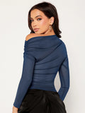 Buy SHEIN Unity Asymmetrical Neck Ruched Mesh Top in Pakistan