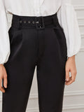 Buy Shein Solid Eyelet Buckle Belted Tailored Pants in Pakistan