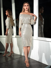 Buy Shein Off Shoulder Zip Back Split Hem Sequin Dress in Pakistan