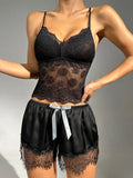 Buy SHEIN Sheer Lace Cami With Belted Robe & Shorts Night Set in Pakistan
