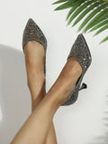 Buy Shein Rhinestone Decor Point Toe Heeled Sequin Court Pumps in Pakistan
