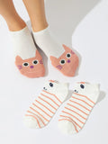 Buy Shein 2pairs Cartoon Cat & Striped Pattern Ankle Socks in Pakistan