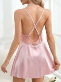 Buy SHEIN Contrast Lace Bow Front Backless Satin Cami Nightdress in Pakistan