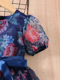 Buy SHEIN Toddler Girls Floral Print Puff Sleeve Ruffle Hem Belted Organza Dress in Pakistan
