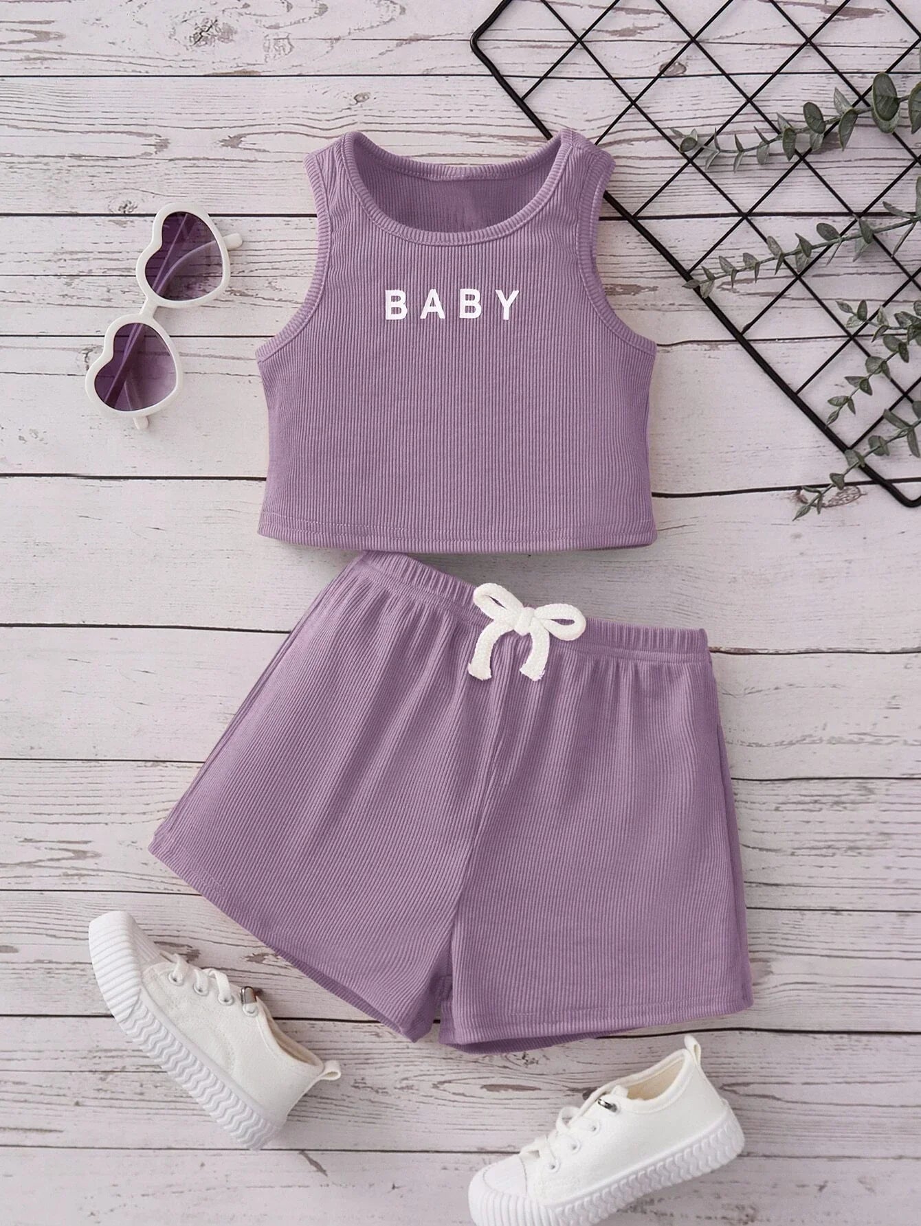 Buy SHEIN Baby Letter Graphic Tank Top & Tie Front Shorts in Pakistan