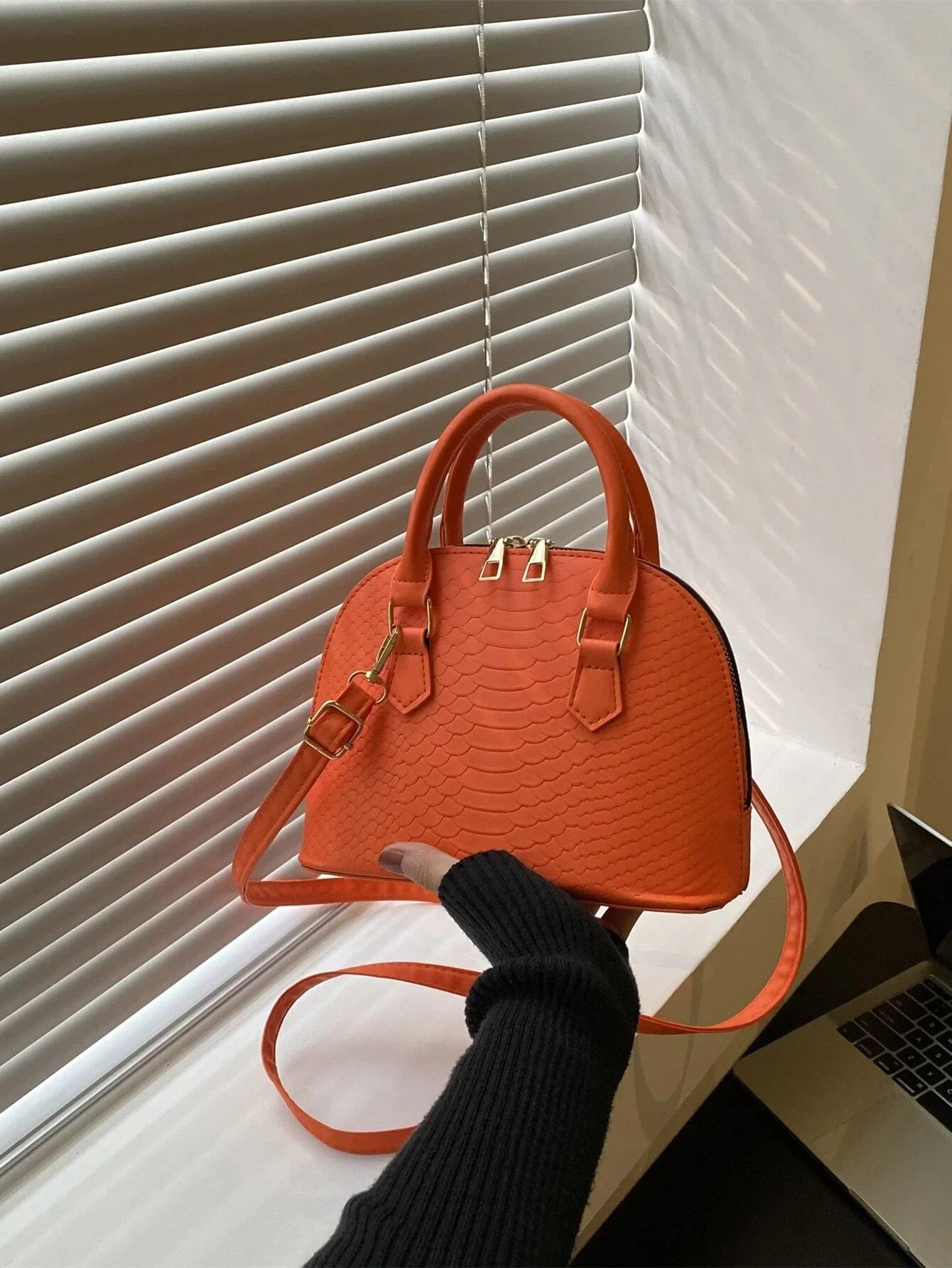Buy SHEIN Neon Orange Snakeskin Embossed Dome Bag in Pakistan