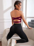 Buy Shein Crisscross Backless Crop Halter Neck Backless Sports Bra in Pakistan