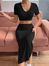 Buy Shein Ezwear Solid Crop Tee & Split Thigh Skirt in Pakistan