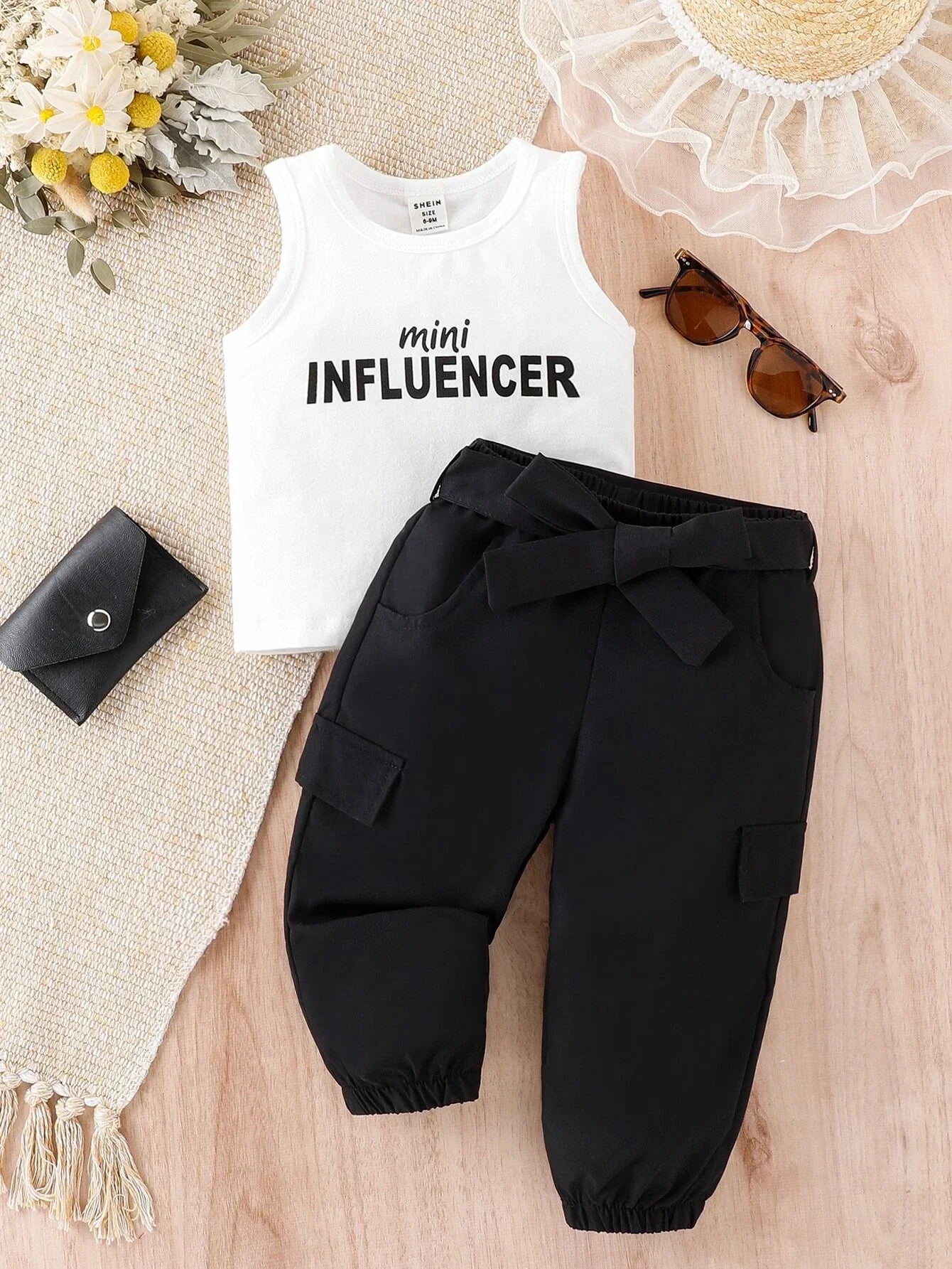 Buy SHEIN Baby Letter Graphic Tank Top & Flap Detail Pants in Pakistan