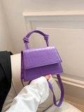 Buy SHEIN Crocodile Embossed Square Bag Mini Flap Purple in Pakistan