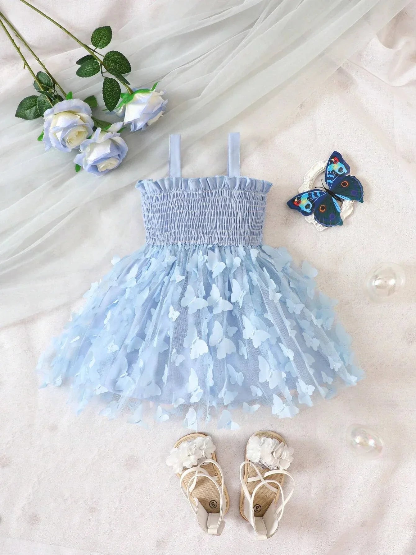 Buy SHEIN Baby Butterfly Appliques Contrast Mesh Cami Dress in Pakistan