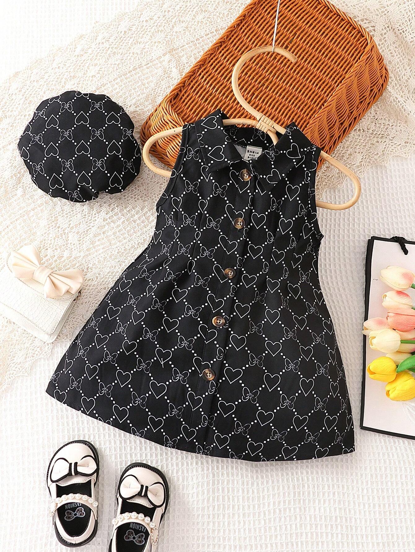 Buy SHEIN Baby Allover Print Button Front Shirt Dress & Hat in Pakistan