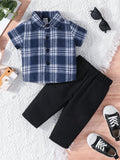 Buy SHEIN Baby Boy Plaid Print Shirt & Pants Set in Pakistan