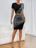 Buy SHEIN Privé Contrast Sequin Crop Tee & Bodycon Skirt in Pakistan