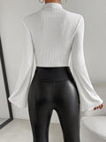 Buy SHEIN Essnce Lettuce Trim Trumpet Sleeve Mock Neck Bodysuit in Pakistan