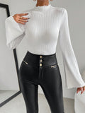 Buy SHEIN Essnce Lettuce Trim Trumpet Sleeve Mock Neck Bodysuit in Pakistan