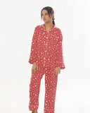 Buy Linen Pajama Suit with Scrunchie - Rosy Polka in Pakistan