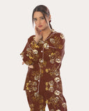 Buy Linen Pajama Suit with Scrunchie - Bronze Bloom in Pakistan