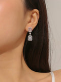 Buy SHEIN 1pair Chic Square Cubic Zirconia Decorated Drop Earrings For Women For Party Banquet Wedding in Pakistan
