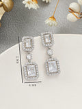 Buy SHEIN 1pair Chic Square Cubic Zirconia Decorated Drop Earrings For Women For Party Banquet Wedding in Pakistan