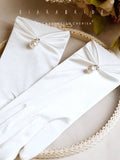 Buy SHEIN 1pair Women's French Vintage Style White Pearl Gloves, Thin Section Sunscreen Party Satin Gloves For Women in Pakistan