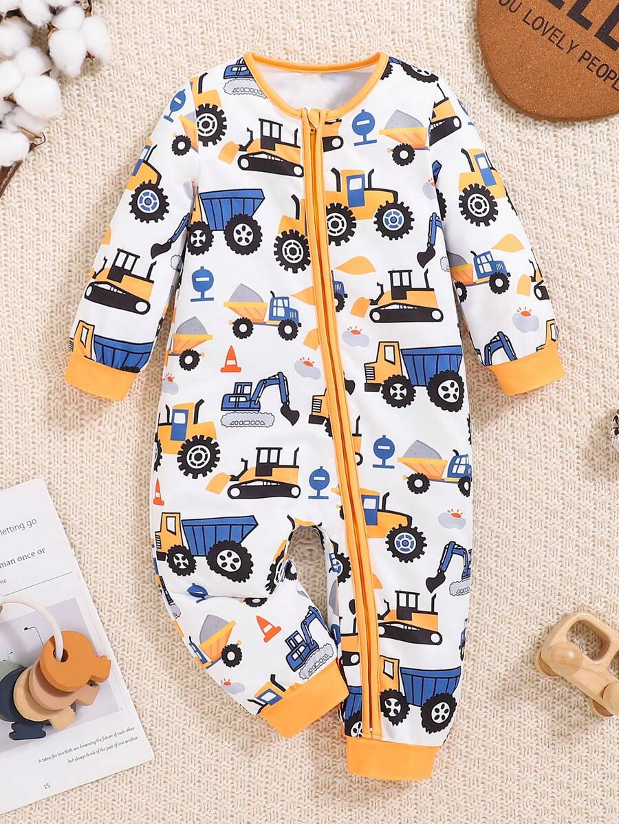 Buy 1pc Baby Boy Cute Cartoon Truck Print Comfortable Long Sleeve Jumpsuit, Suitable For Autumn & Winter in Pakistan