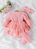 Buy SHEIN 1pc Baby Girl Elegant Lace Patchwork Bodysuit With Headband & Socks, Autumn/Winter in Pakistan