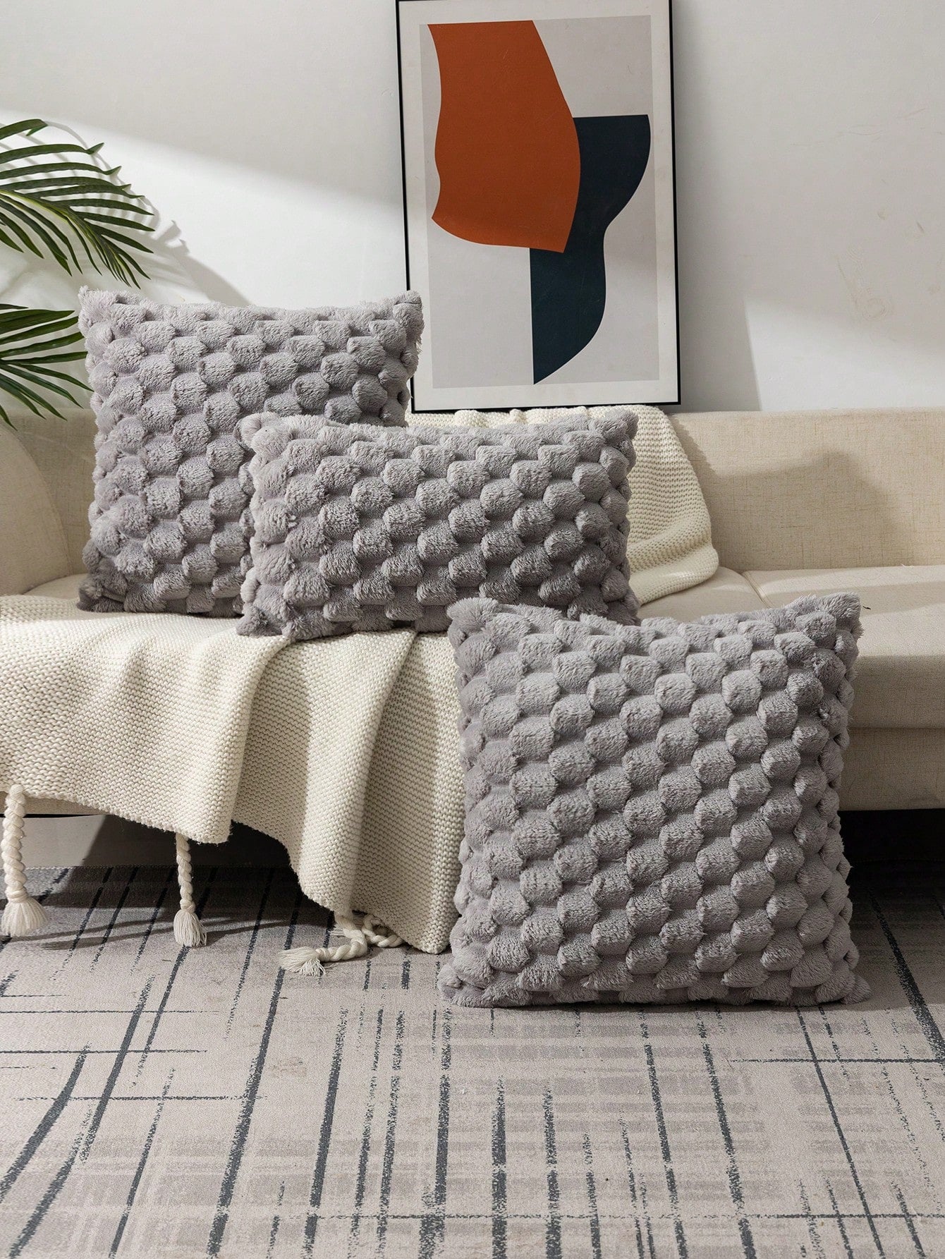 Buy SHEIN 1pc Grey Geometric Pattern Cushion Cover Without Filler, Modern Stretchy Throw Pillow Cover For Household in Pakistan